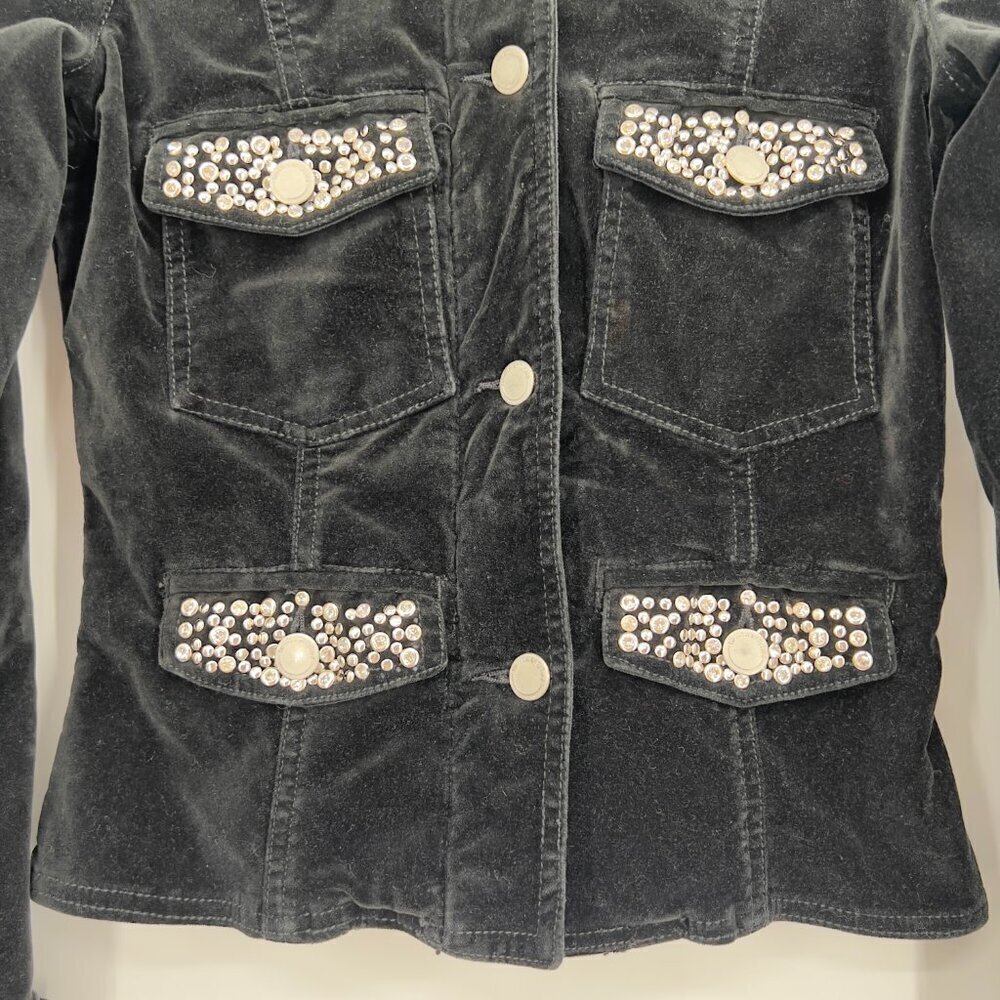 Twill Twenty Two Black Velvet Bling Military Jacket with Rhinestones P - Picture 4 of 14